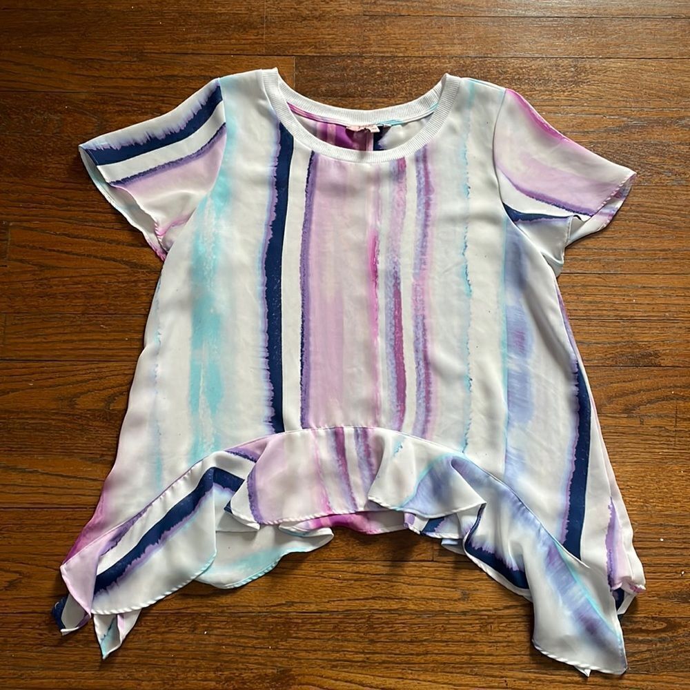 Juicy Couture Angled Ruffle Watercolor Blouse